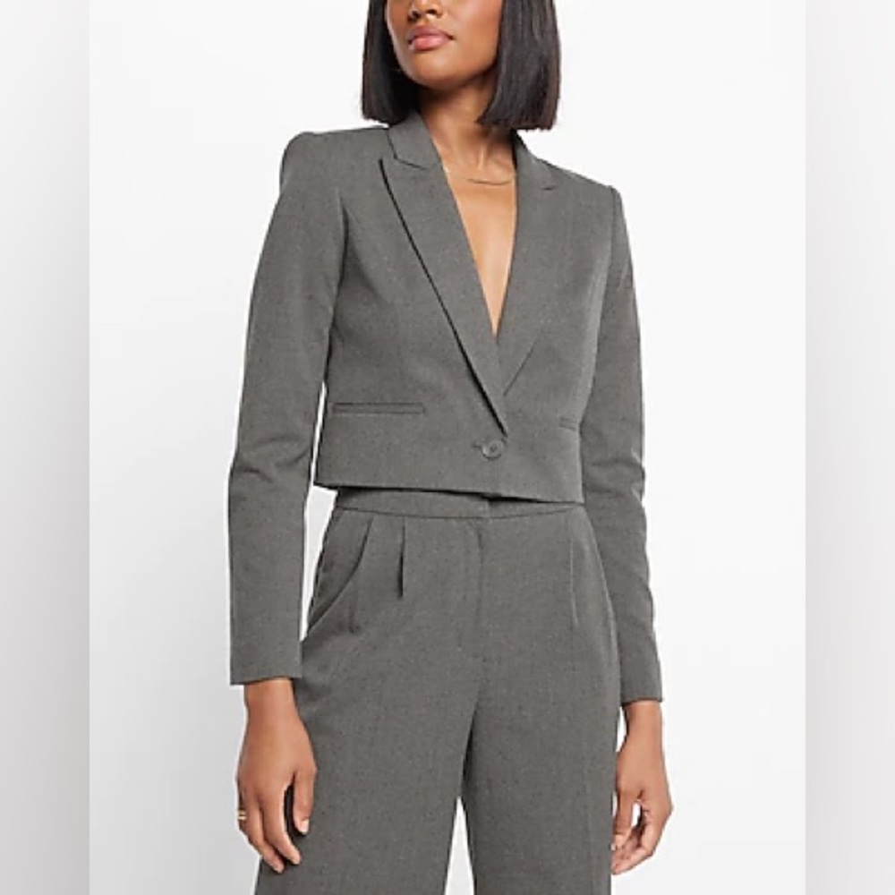 Express Peak Lapel One Button Cropped Blazer